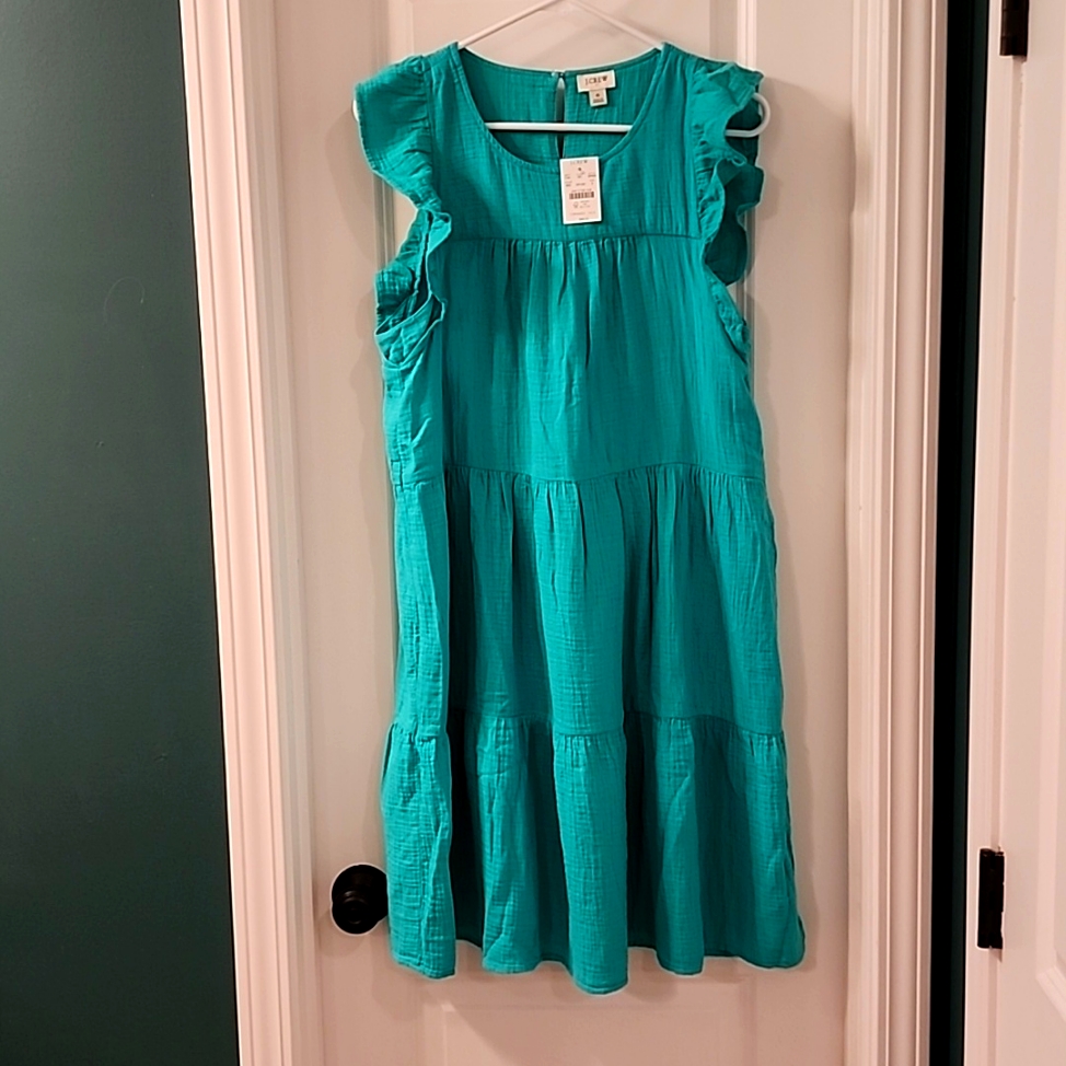 Mint Green Cotton J. Crew Tiered Dress Sz 6